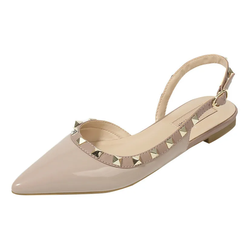

Sandals rivets pointed toe flat shoes shallow mouth sandals flat belt flat heel women's single shoes free shipping