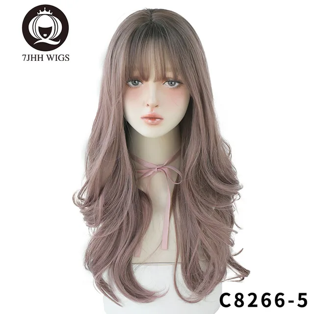 7JHH WIGS Light Brown Wig For Women With Fringe Fashion Heat Resistant Mid-Length Synthetic Wig C8266-5