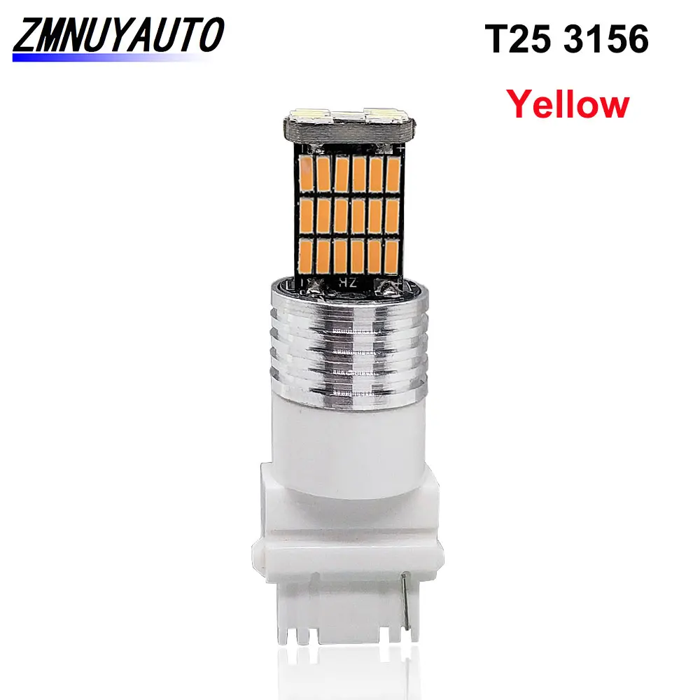 T20 лампа 7440 7443 Led W21W W21/5 W светодиодные лампы 45SMD 4014 авто DRL поворотник светильник T25 3156 3157 P27/7 W лампы Белый Красный янтарь - Испускаемый цвет: T25 3156 Yellow