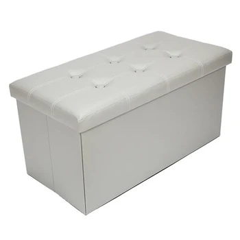 

78 x 38 x 38cm Practical PVC Leather Rectangle Shape with Leather Button Footstool Grey