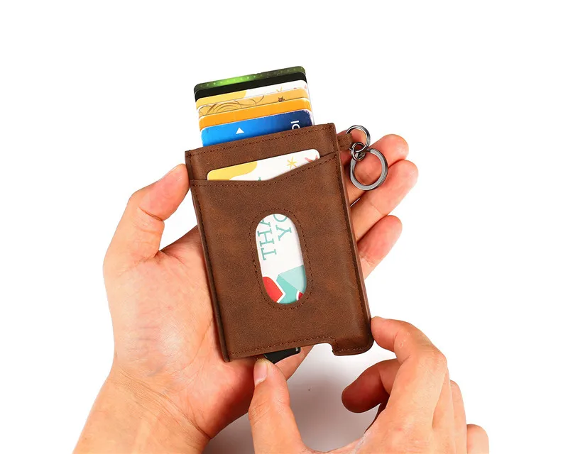 RFID Блокировка кредитных ID держатель для карт Anit-theft кошелек кожаная карта для мужчин и женщин автоматический всплывающий Чехол для карт кошелек для путешествий