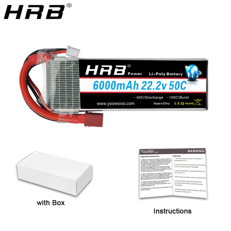 HRB 6S 22,2 V Lipo Батарея 6000 мА/ч, EC5 XT90 XT60 TRX T деканов женский 50C для гонок вид от первого лица для БПЛА 4WD автомобилей Грузовик Лодка RC Запчасти AKKU