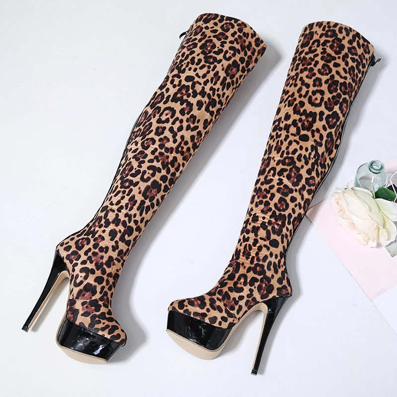 

Women Casual Shoes in Over the Knee Boots Bottes Female Boots 2019 Winter Boots Leopard Print Tips Femme