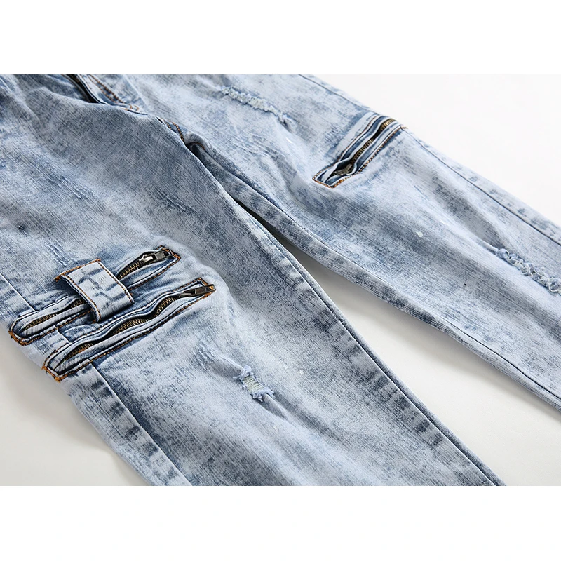 Новая мода Повседневное в стиле «хип-хоп» Slim Fit джинсы Homme Рваные джинсы Для мужчин Хай-стрит Для мужчин s обтягивающие джинсы с боковой карман