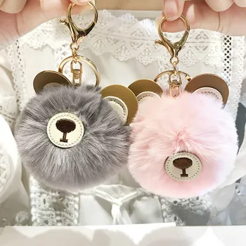 

Cute Bear Fur Ball Keychain Pu Material Plush Pendant Imitation Rabbit Fur Ball Pendant Teddy Bear Keychain Men And Women Jewelr