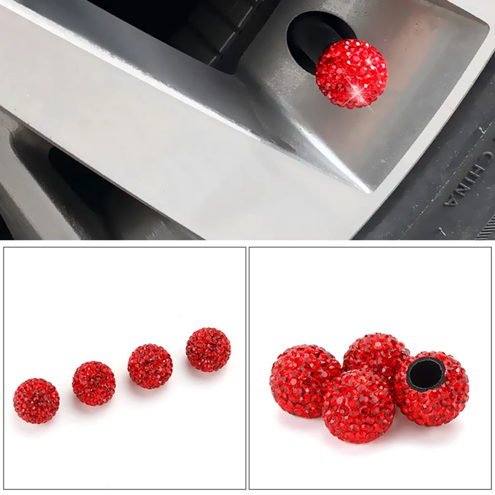 4PCS Crystal Balls Car Tire Valve Tyre Stem Air Caps Cover Tire Valve Cover Tyre Valve Cap For Automobiles Styling For Women