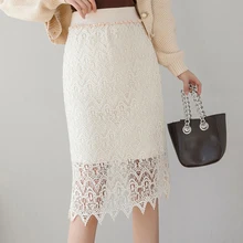 Кружевная юбка женская элегантная Весенняя эластичная юбка-карандаш с высокой талией корейский стиль открытая Офисная Женская мягкая удобная Jupe Femme