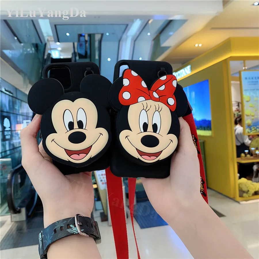 Mickey Minnie Zipper Wallet Cartoon Phone Case for iPhone 6 6s 7 8 Plus X XR XS 11 Pro Max Soft Silicone Bag Cover Coque Fundas