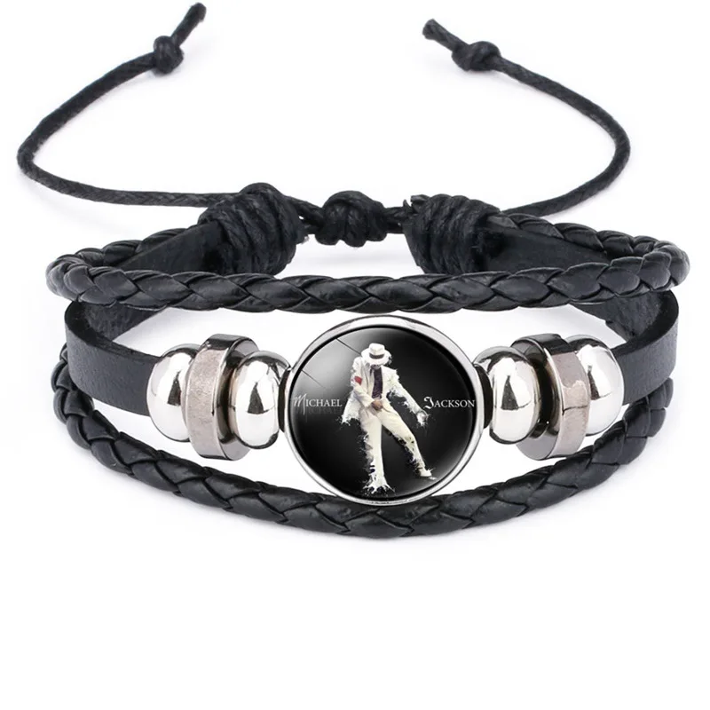 Punk Style Multi-layer Handmade Leather Bracelet Pop Dancing King Charms Glassball Pendant Leather Bracelets