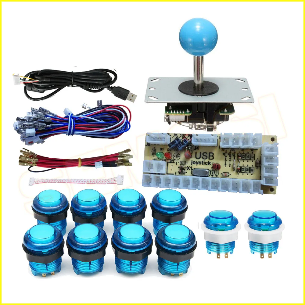 LED Arcade Joystick Button DIY Kit Zero Delay USB Encoder To PC 5Pin Illuminated Joystick+ 5V LED Push Buttons for Game Machine - Цвет: Blue 1