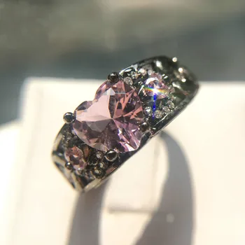 

5 Colors Hot Sale Black gold Love Heart Women Red Purple White Stone Crystal Engagement Ring Exquisite Punk, Gothic Party