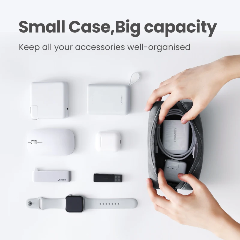 Bolsa de Armazenamento de Couro Case para Fones de Ouvido com Fio Fone de Ouvido Ugreen Organizador Cabo Telefones Celulares Carregador pc Acessórios Digitais Bolsa Usb - Image 2