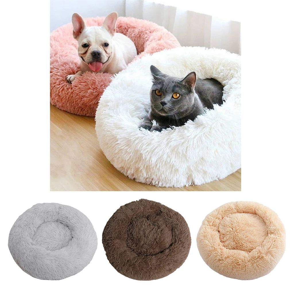 Round Donut Cat and Dog Cushion Bed Self Warming Indoor Round Pillow Cuddler