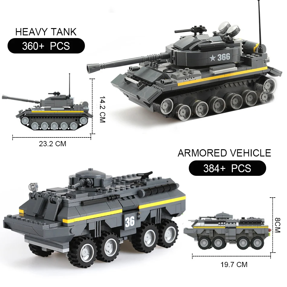 

4 Styles Military Vehicles Armored Car Pick-up Truck Tank with Soldier Building Blocks Compatible legoed WW2 German Bricks Toys