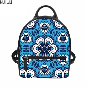 

Customized Backpack Women Mini Backpacks Bright Flowers Printed Small PU Leather Bagpack Ladies Female Daypack Casual Rucksack