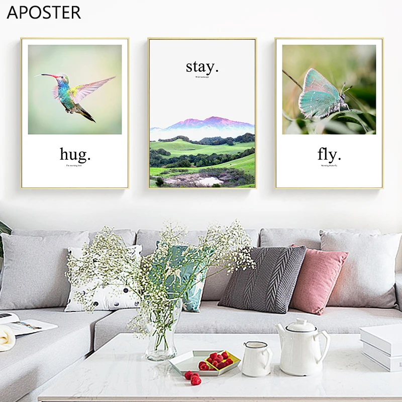 Nordic Decoration Bird Butterfly Animal Flower Canvas Painting Poster And Prints Wall Art Pictures For Kids Room Decor | Дом и сад