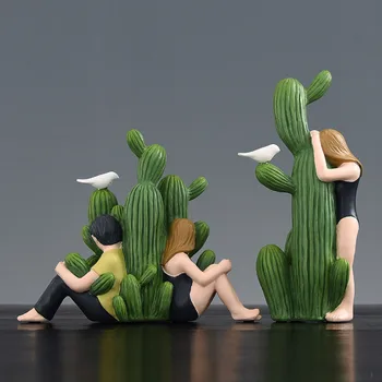 

Nordic ins resin creative cactus girl room decoration creative living room desktop simulation green plant doll home decoration