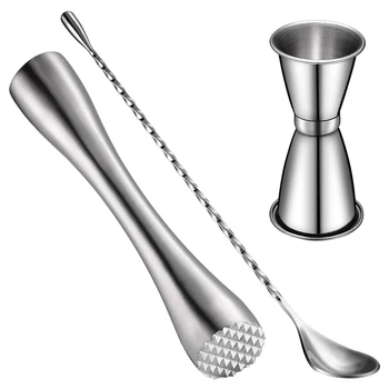

Cocktail Shaker Set, Stainless Steel Cocktail Muddler, Double Cocktail Jigger and Spiral Pattern Bar Cocktail 3 Pack