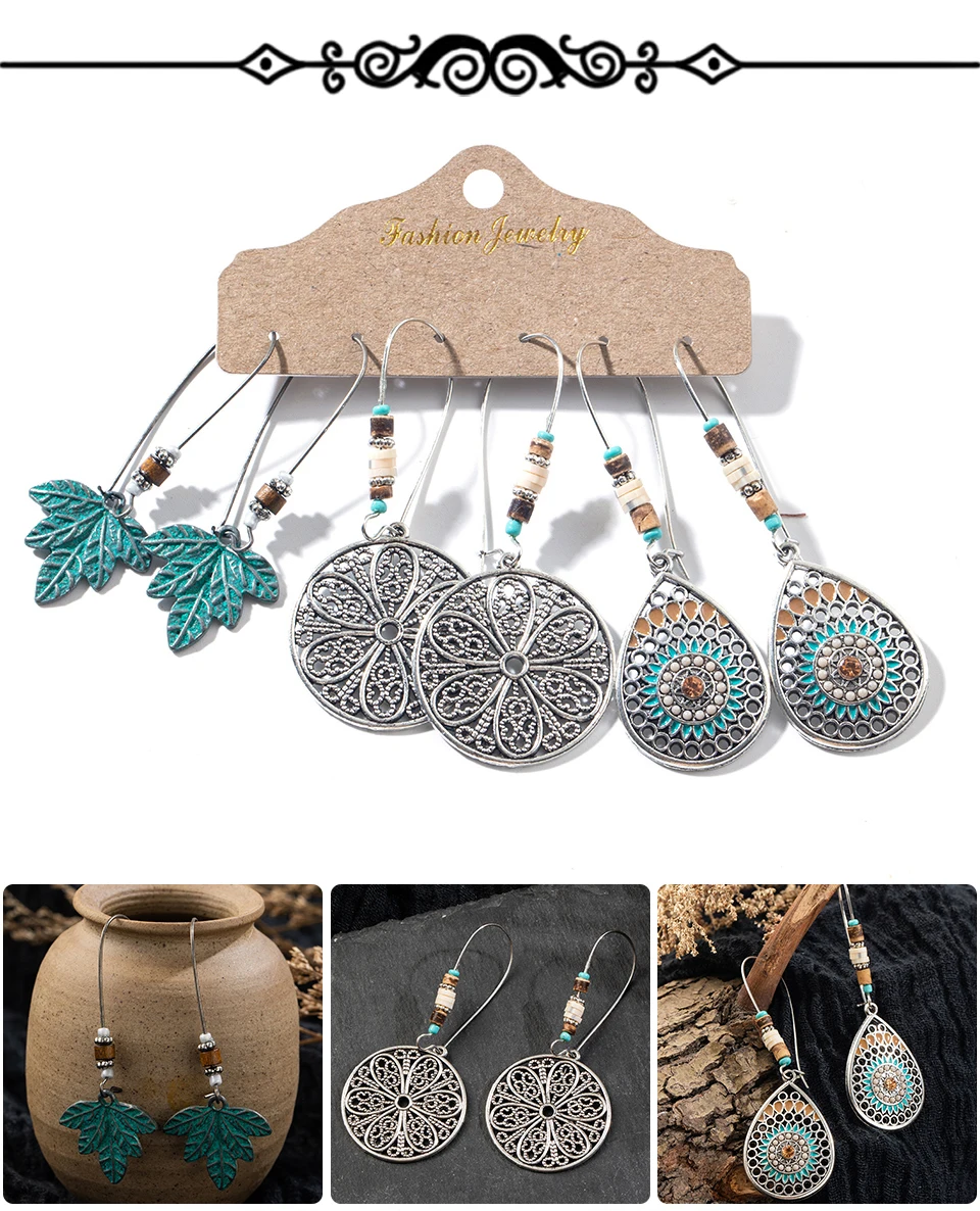 Bohemian Earrings Set Vintage Shell Tassel Oversize Round Hoop Dangle Drop Earrings For Women Indian Jewelry Party Gift
