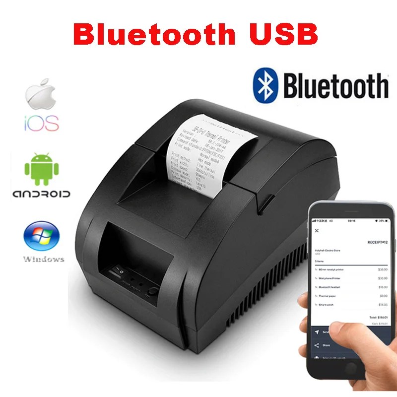 Pos термопринтер 58 мм чековый принтер с Bluetooth USB портом для мобильного телефона Windows Supoort денежный ящик - Цвет: Bluetooth USB Black
