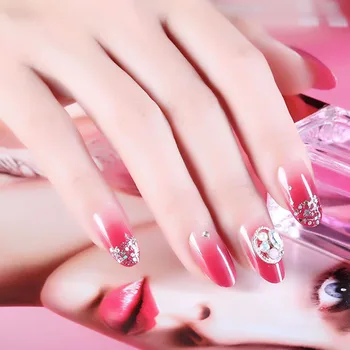 

24pcs/boxed Gouache Gradient press on Nail Patch Flashing Powder Zircon Nail Patch Removable Fake Fingernail with glue for girls