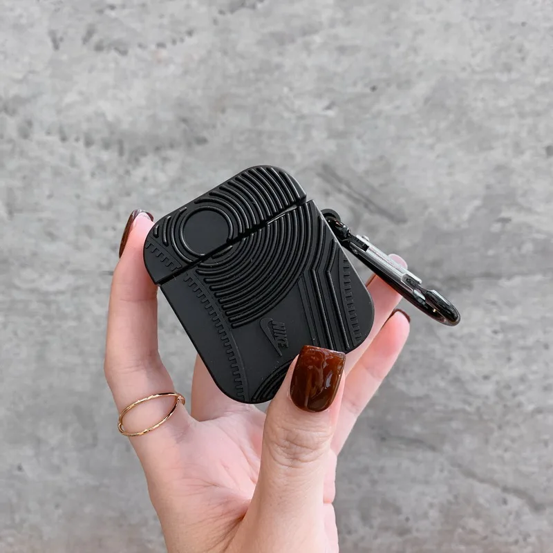 Модный 3D Мягкий силиконовый чехол с подошвой протектора для Airpods милый мультфильм тренд подарок для Apple Airpods2 Bluetooth наушники чехол - Цвет: black