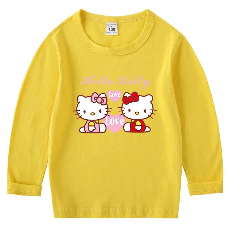 thumbnail image 1 of Hello Kitty camiseta de Color sólido para niños primavera otoño nueva camisa de cuello redondo para niños y niñas Camisa de manga larga de algodón para bebés, 1 of 5