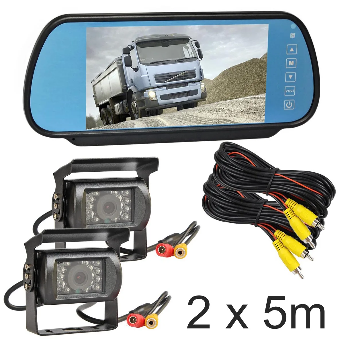 DIYKIT проводной " зеркальный монитор для автомобиля+ 2 x Водонепроницаемый ночного видения CCD камера заднего вида для грузовика Караван Автобус фургон - Название цвета: 2 x 5m