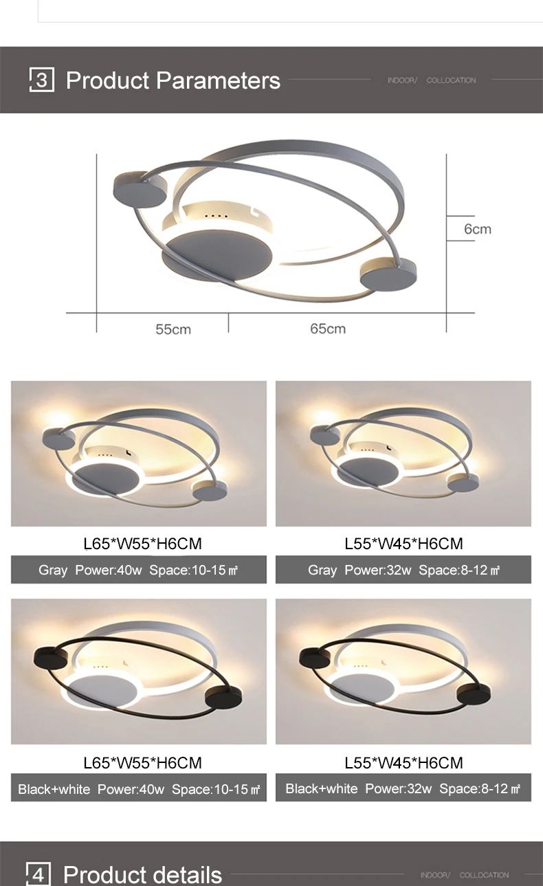 Modern Led Ceiling Lights For Living Room Bedroom Grey Color or Black+White Color Home Indoor Ceiling Lamp Fixtures 90-260V