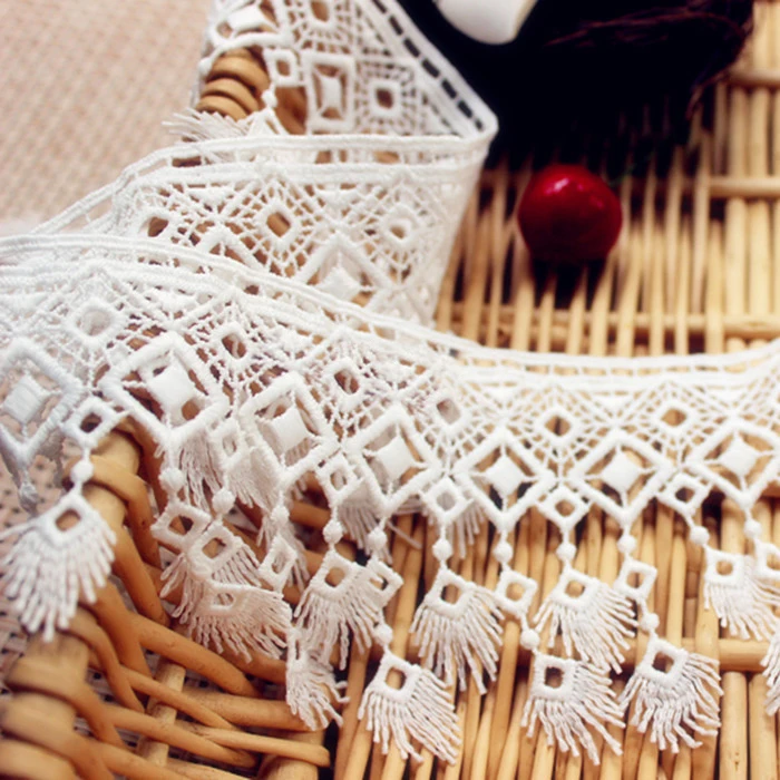 

Tassel Trims 5 Yard Ivory Milk Silk Fringes Lace Ribbon Tapes Clothing Sewing Fabric Material 9cm 3.5"Wide M4F284
