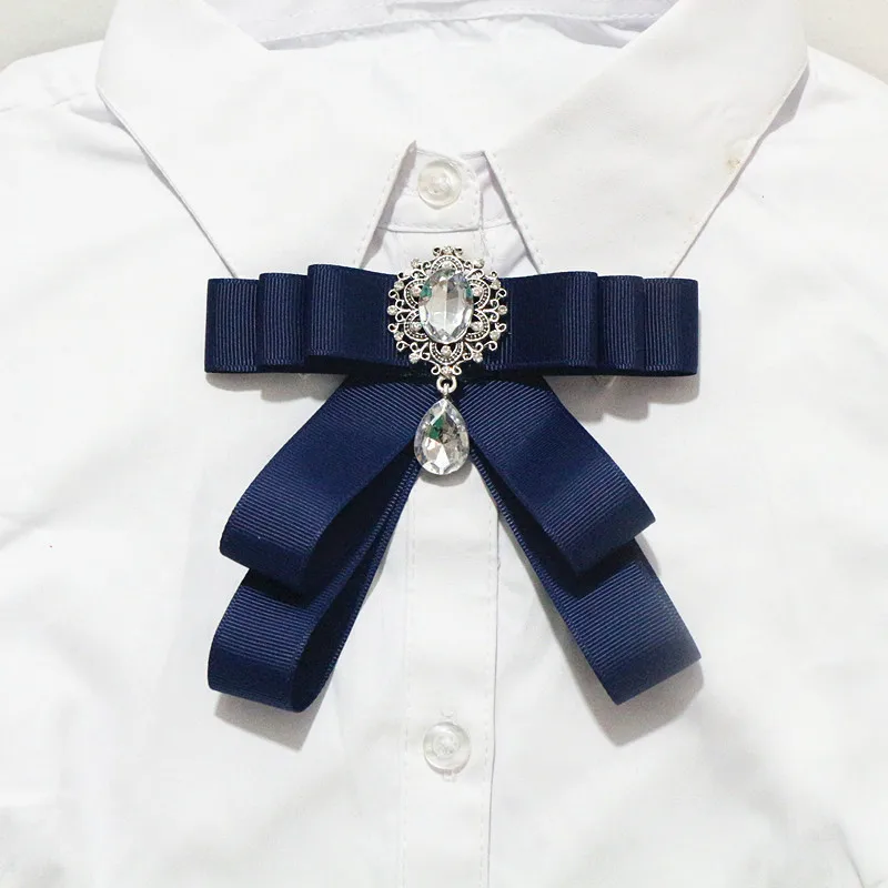 navy blue Модные шейные Галстуки корсаж брошь бант ткань лента брошь воротник бант брошь булавки для женщин платье украшения для футболки - Окраска металла: navy blue