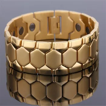 

Fine Stainless Steel Gold Magnetic Balance Health Energy Bracelets Men's Hologram Bracelets & Bangles Wristbands