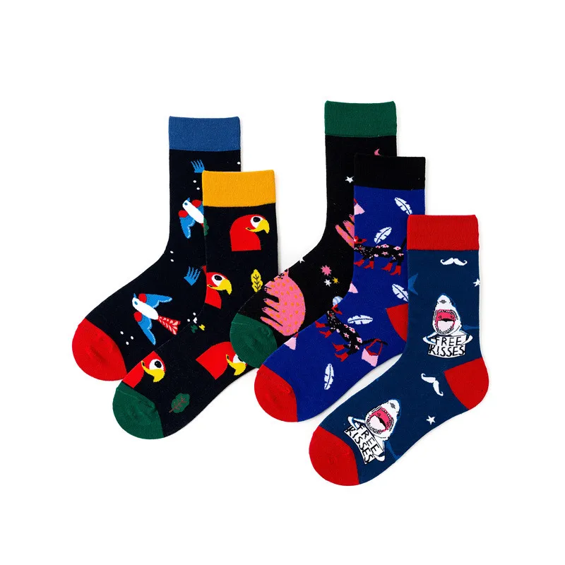 Модные креативные мужские и женские носки для пары, носки с кайтом, акулой, попугаем, Harajuku, японские милые носки в стиле хип-хоп, счастливые забавные носки