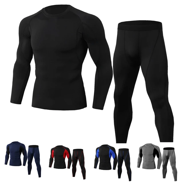 US $5.43 Men's Compression Running jogging Suits Clothes Sports Set Long t shirt And Pants Gym Fitness worko