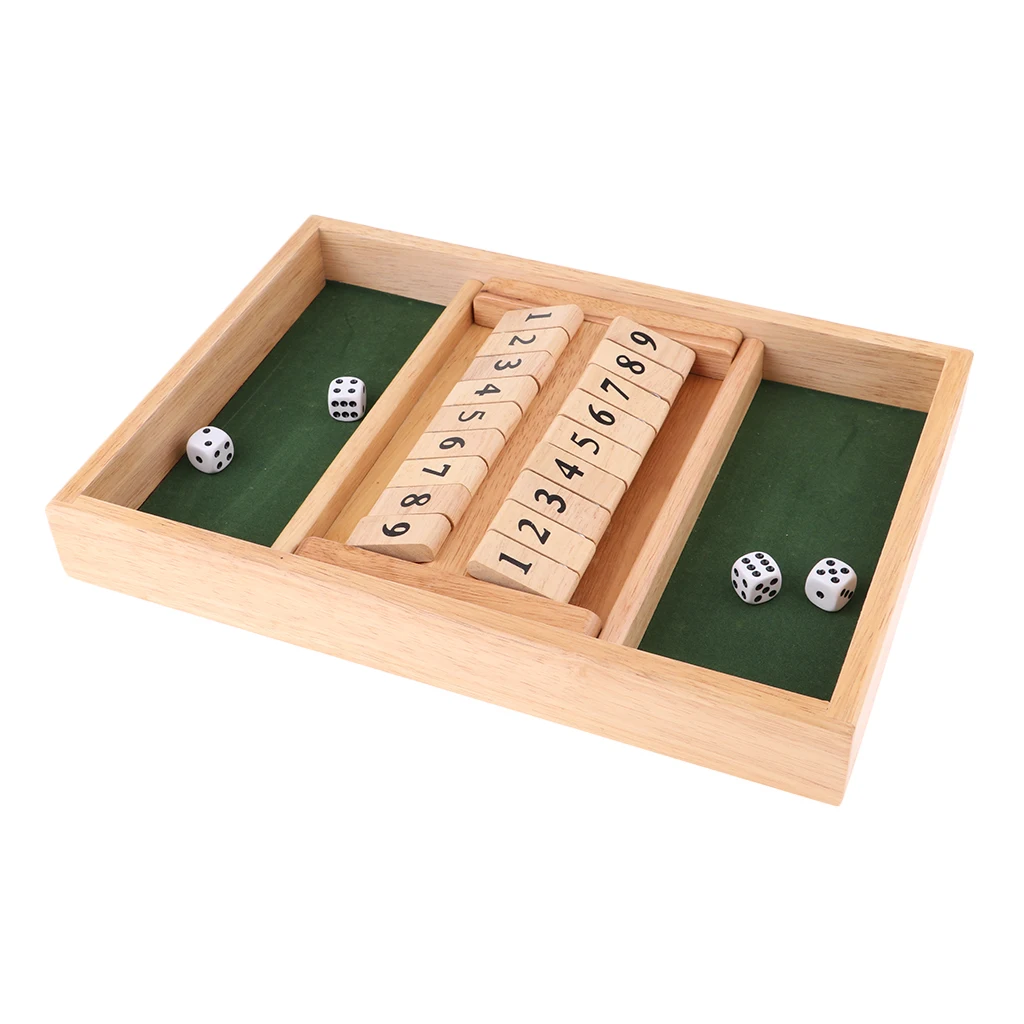 Traditional Shut the Box Game Wood Board Number Drinking Dice Toy Family Set