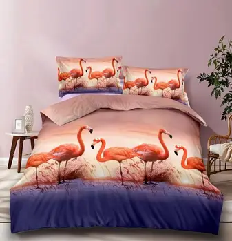 

Hot style Rotary screen Flamingo printing 100% Polyester bedding set 2pcs/3pcs/4pcs 1 duvet cover +1/2 pillowcases bed in a bag.