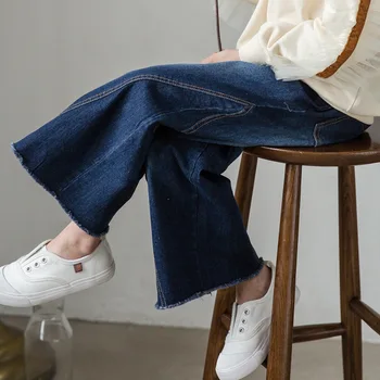 

Japanese Korean Kids Girl Cropped Wide Leg Denim Jeans Casual Wide Leg Trousers Denim Cargo Pants Summer Wide-leg Pants for Girl