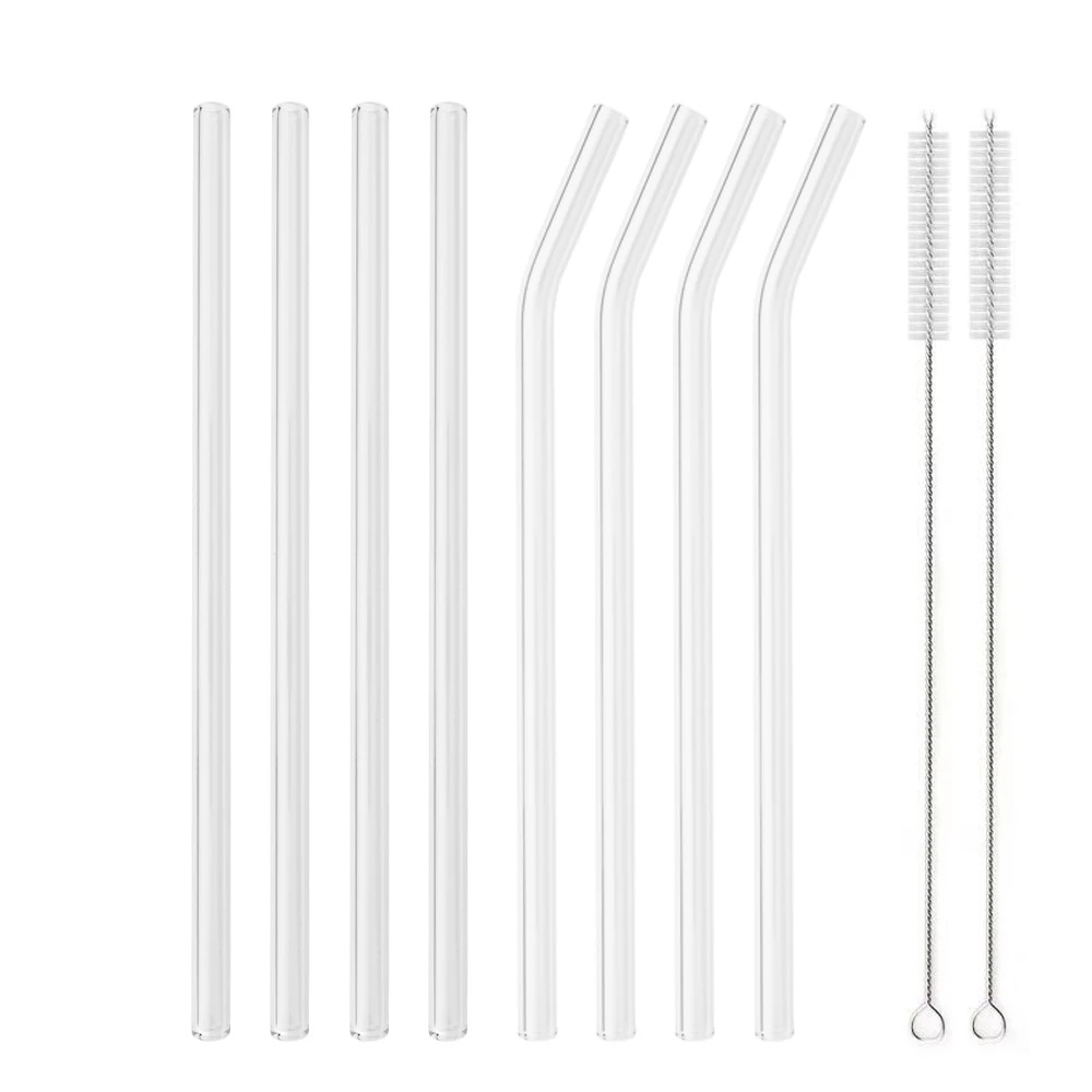 Straight Bend Straw Borosilicate Glass Straws drinking straws glass straw set Environmentally Friendly Reusable For Milkshak Bar Accessories Straws with Brushes