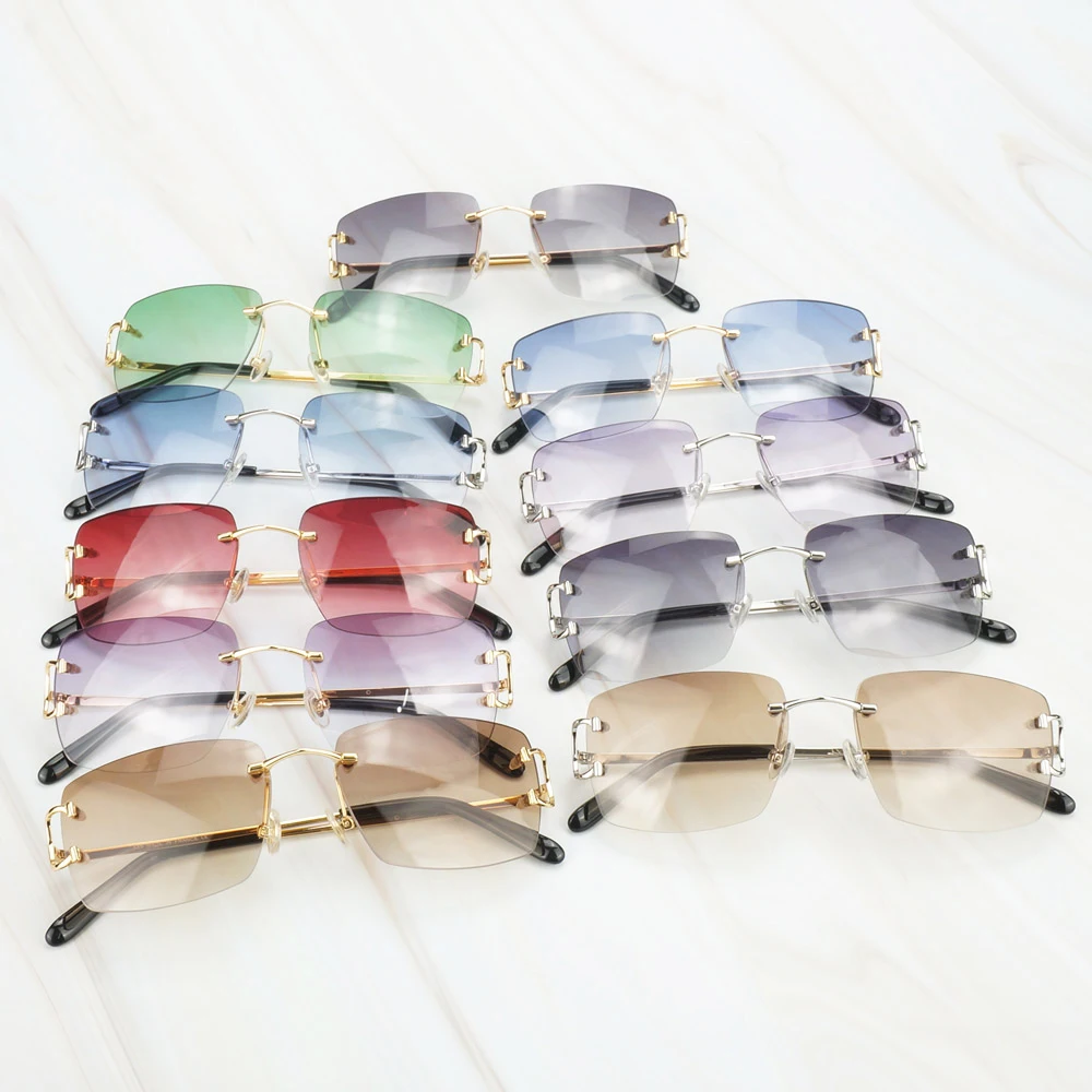 Солнцезащитные очки без оправы для мужчин и женщин роскошные квадратные