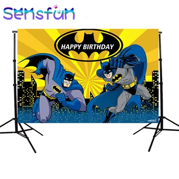 

Xq0363 Cartoon Batman Photography Background For Birthday Vinyl Backdrops For Photo Studio Superheros Children Party Decorations