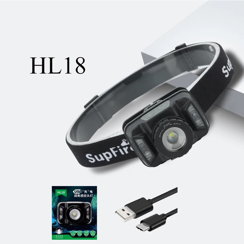 HL18 with battery Supfire светодиодный налобный фонарь кемпинговый переносной налобный фонарь 1500lm мини usb зарядка рыболовный головной светильник HL18 Zoom Flash светильник на голову 5W - Испускаемый цвет: HL18 with battery