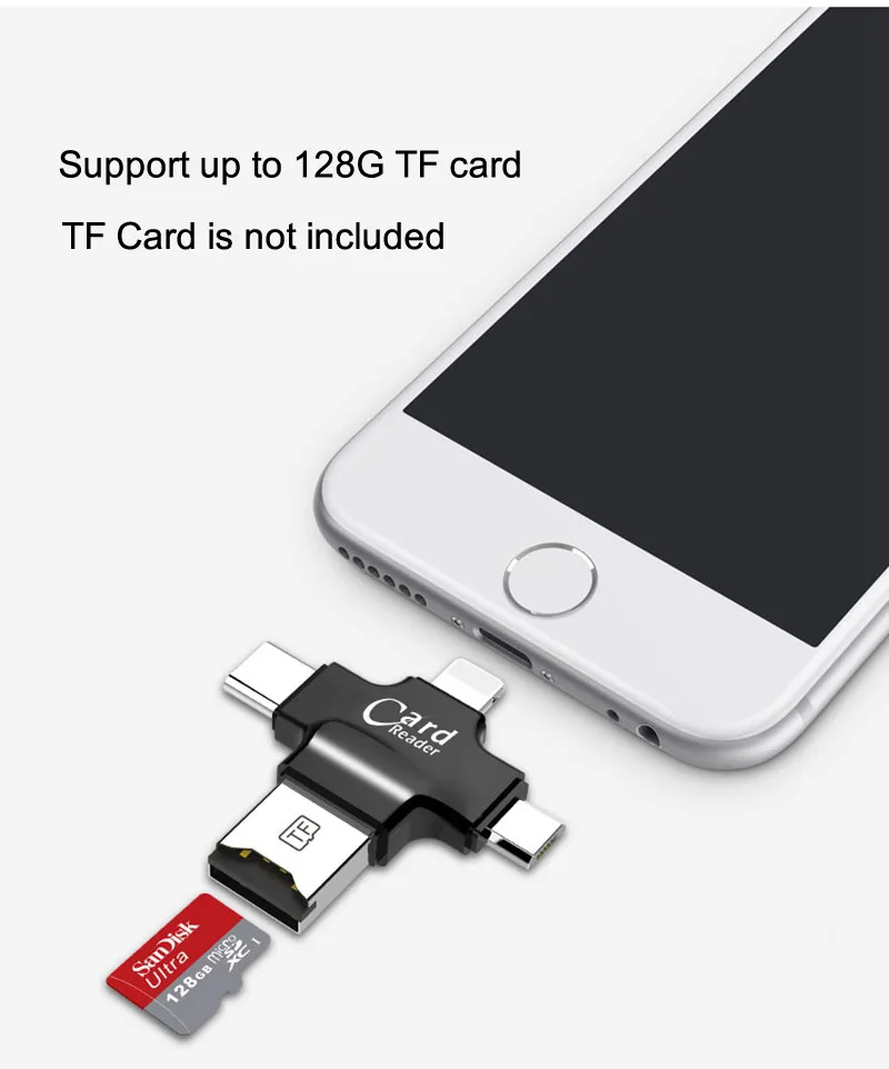 Мини 4 в 1 Micro SD microsd TF кардридер для iPhone Xs XR 11 6 7 8 PLUS Type C USB iPad Macbook OTG Android PC|card reader|card