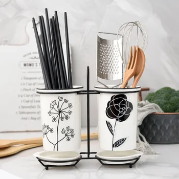 

Ceramic chopsticks tube drain chopsticks box household chopsticks bucket Nordic storage rack chopsticks cage wx9031702