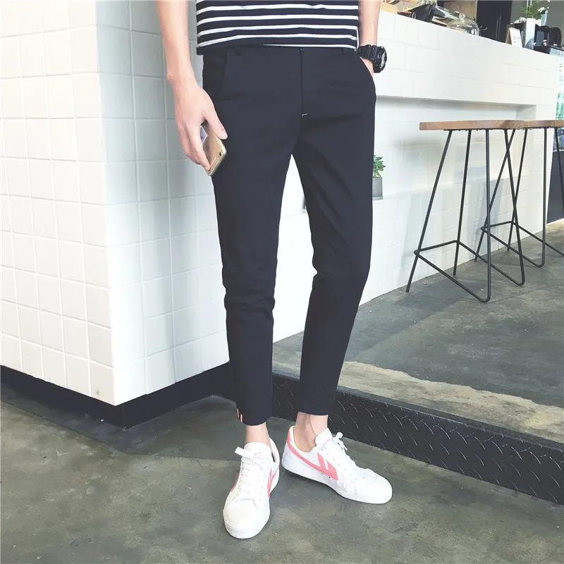 Весной и летом-Для мужчин Slim Fit Повседневное брюки для девочек узкие Капри подросток большой Размеры универсальные штаны-шаровары брюки для мальчиков, модные штаны