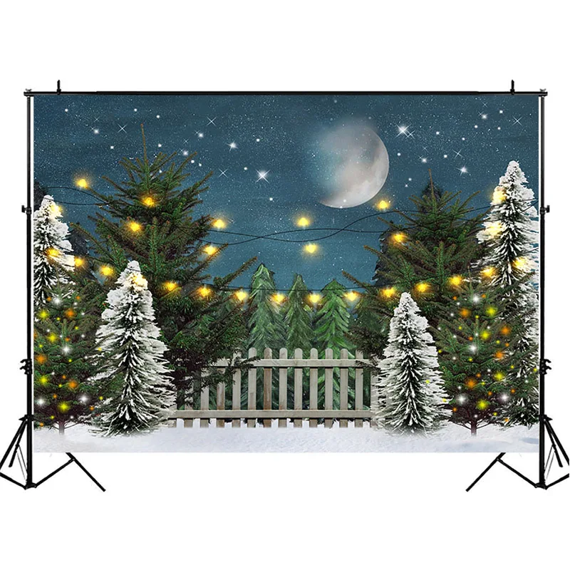 

NeoBack Winter Snowflake Forest Photography Backdrops Night Starry Sky Moon Backdrop Newborn Baby Kids Background Photography