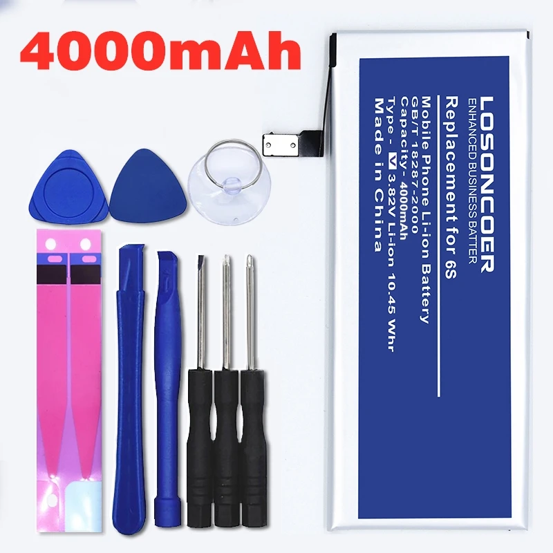 LOSONCOER 4000mAh для Apple iPhone 6S батареи мобильного телефона батареи бесплатные инструменты отвертка подставка держатель наклейки