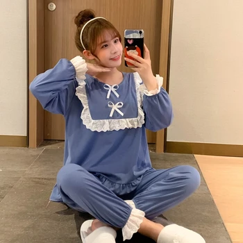 

Pajamas Female Spring and Autumn Cotton Korean Version of the Sweet and Lovely Princess Suit Red Ins Wind Can Outer Wear