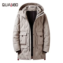 QUANBO, новинка, зимний мужской пуховик, модный, британский стиль, толстая, теплая и длинная куртка с капюшоном, высокое качество, Молодежные мужские парки