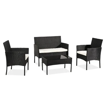 

OSHION Outdoor Living Room Balcony Rattan Furniture Four-Piece-Black