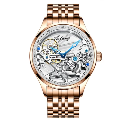AILANG Skeleton Mechanical Mens Watches Top Brand Luxury Steampunk Transparent Hollow Automatic Watch Relogio Masculino 8625 